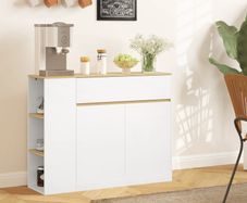 Sideboard, large cabinet compartment, 3 shelf compartments, drawer, 105 x 30 x 81.5cm, White/Wood