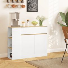 Sideboard, large cabinet compartment, 3 shelf compartments, drawer, 105 x 30 x 81.5cm, White/Wood