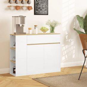 Sideboard, large cabinet compartment, 3 shelf compartments, drawer, 105 x 30 x 81.5cm, White/Wood