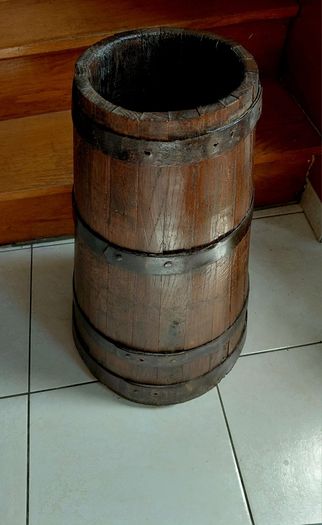 Antique French butter churn upcycled to umbrella or walking stick holder