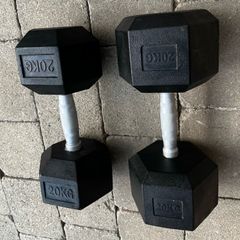 2x20kg rubber hex dumbbells