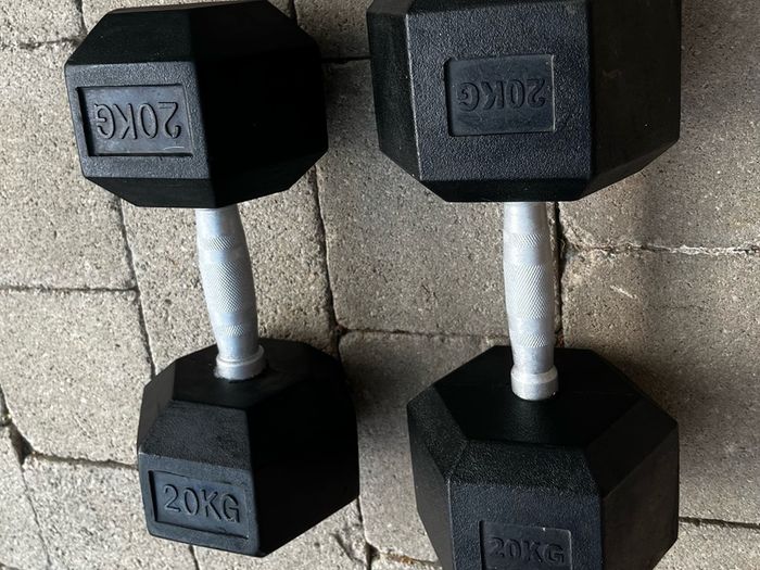 2x20kg rubber hex dumbbells