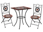 3 Piece Mosaic Bistro Set Ceramic Tile Terracotta and White