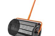 Compost Spreader, 24.4-25.6" Height Adjustable Handle, 24" Wide, Lawn and Garden Peat Moss Roller with Side Latches, Powder Coated Steel Mesh Basket for Spreading Manure, Topsoil, Black