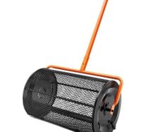 Compost Spreader, 24.4-25.6" Height Adjustable Handle, 24" Wide, Lawn and Garden Peat Moss Roller with Side Latches, Powder Coated Steel Mesh Basket for Spreading Manure, Topsoil, Black
