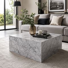 Monobloc Coffee Table  High Gloss MDF  Varnished Design Living Room Table Cube Square Lounge Side Table Cube Shape