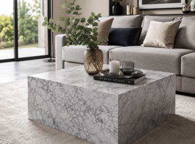 Monobloc Coffee Table  High Gloss MDF  Varnished Design Living Room Table Cube Square Lounge Side Table Cube Shape