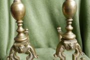 Antique Victorian Brass Fire Side Dogs - Lion Head Brass Fire Dogs
