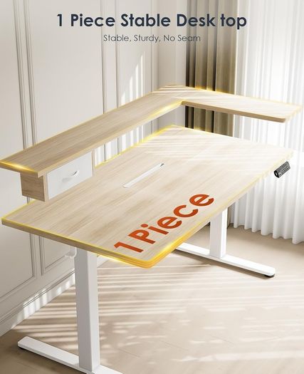 Standing Desk with Drawers, ONE PIECE 120cm Height Adjustable Desk, Electric Standing Desk with Monitor Stand, Sit Stand Desk with USB Port, Ergonomic Computer Table for Home Office, Beige