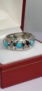 Arizona Sleeping Beauty Turquoise & Natural Zircon Band Ring in Platinum Overlay Sterling Silver.