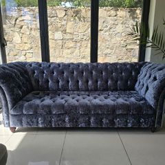 Crushed Blue Velvet Sofa