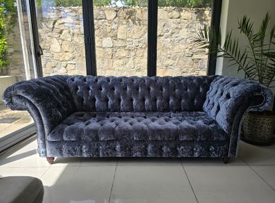 Crushed Blue Velvet Sofa