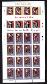 2001 Ireland Christmas (The Nativity, The Annunciation & Presentation in the Temple) Stamp Sheetlet Plate 1B1B1B1B Mint Never Hinged (MNH)