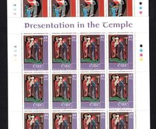 2001 Ireland Christmas (The Nativity, The Annunciation & Presentation in the Temple) Stamp Sheetlet Plate 1B1B1B1B Mint Never Hinged (MNH)