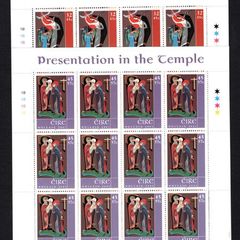 2001 Ireland Christmas (The Nativity, The Annunciation & Presentation in the Temple) Stamp Sheetlet Plate 1B1B1B1B Mint Never Hinged (MNH)