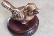 Vintage Brass Bird On Wood plaque/felt bottom.