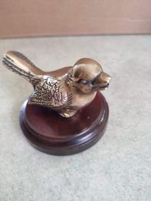 Vintage Brass Bird On Wood plaque/felt bottom.
