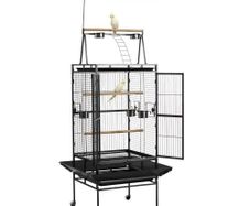 Bird Cage, 830 x 790 x 2100 mm, Open Flat Top, Wrought Iron Bird Flight Cage with Perches, Slide-Out Tray, Plastic Feeders, for Cockatiel, Monk Parakeet, Amazon Parrot, African Grey Parrot