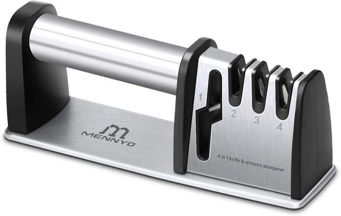 Knife Sharpener 4 in 1 Knife Sharpening, 4 Stage Manual Knife Sharperener Scissor Sharpener with Non-slip Base for Sharpening Kitchen Knives, Scissors, Knife Steel
