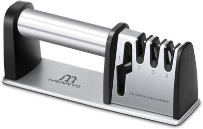 Knife Sharpener 4 in 1 Knife Sharpening, 4 Stage Manual Knife Sharperener Scissor Sharpener with Non-slip Base for Sharpening Kitchen Knives, Scissors, Knife Steel