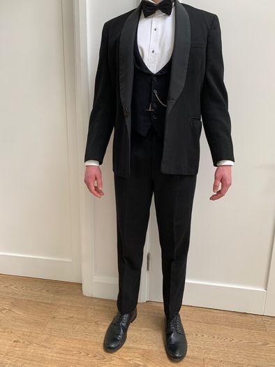 Vintage Black Tie Tuxedo with waistcoat, shirt and watch chain