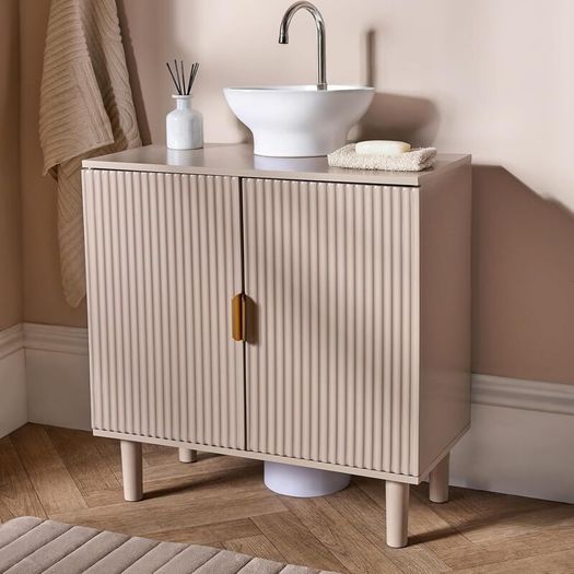 Under Sink Bathroom Cabinet, Free Standing Wooden Under Basin Unit Cupboard Storage Cabinet with 2 Doors & Shelf Bathroom Sink Cabinet with Feet, Taupe
