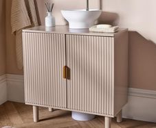 Under Sink Bathroom Cabinet, Free Standing Wooden Under Basin Unit Cupboard Storage Cabinet with 2 Doors & Shelf Bathroom Sink Cabinet with Feet, Taupe
