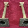 Pair Antique And Shiny Solid Brass Art Deco Ornate Corinthian Column Candlestick Holder Image 9