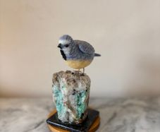 Hand-Carved Blue & Yellow Gemstone Blue Tit