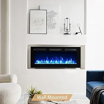 Wilton 40"/102cm Electric Fireplace, Wall Mounted, Recessed, 9 Colour Flame Effect, Media Wall Compatible, 900W - 1800W Heater, Remote Control