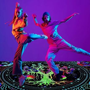 Blacklight Tree of Life Rug, UV Reactive Neon Fluorescent Area Rug, Non-slip Luminous Life Tree Moon & Sun Carpet, Glow in The Dark Boho Decor for Playroom Bedroom Living Room 180x120cm