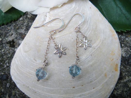 Blue Topaz, Sterling silver earrings, December birthstone,Drop earrings