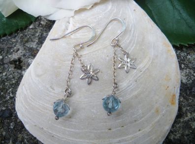 Blue Topaz, Sterling silver earrings, December birthstone,Drop earrings