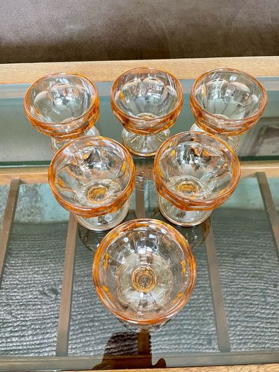 Retro Set of Six 1970s 80s Rose Glass Sundae Glasses