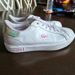 Girls Lacoste white trainers