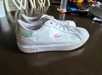 Girls Lacoste white trainers