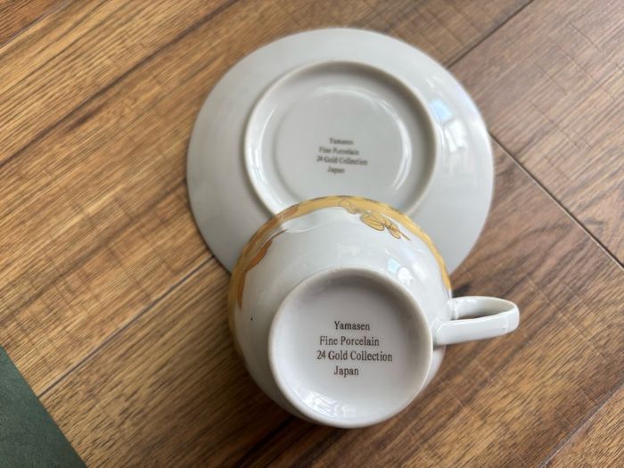 vintage Yamasen Fine Porcelain cup and saucer set from Japan, likely part of the 24K Gold Collection