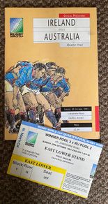 Very Rare 1991 Ireland v Australia - Rugby World Cup Quarter Final Programme & Match Ticket