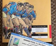 Very Rare 1991 Ireland v Australia - Rugby World Cup Quarter Final Programme & Match Ticket