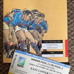 Very Rare 1991 Ireland v Australia - Rugby World Cup Quarter Final Programme & Match Ticket