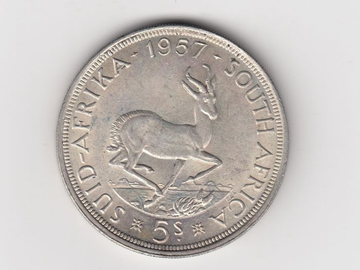 South Africa 5 Shillings 1957, 50% Silver Coin (no. G45)