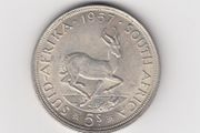 South Africa 5 Shillings 1957, 50% Silver Coin (no. G45)