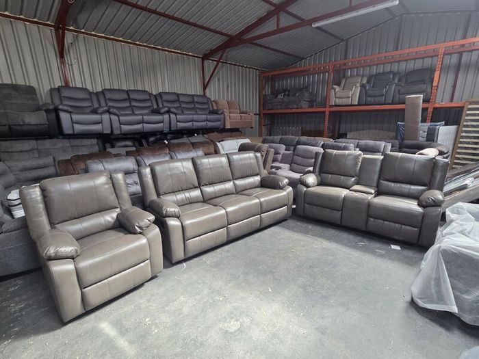 New 3+2+1 Grey Or Black Leather Recliner Sofa Sets