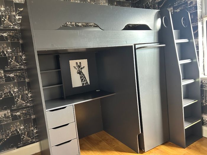 High sleeper bed w. desk wardrobe drawers Pegasus