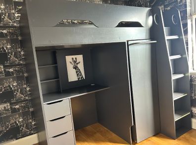 High sleeper bed w. desk wardrobe drawers Pegasus