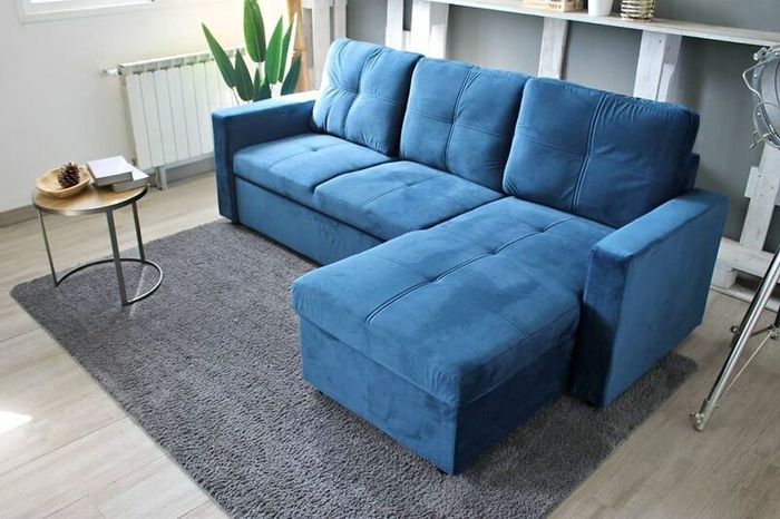 Blue velvet Corner Sofa Bed Storage Free Delivery
