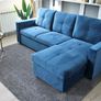 Blue velvet Corner Sofa Bed Storage Free Delivery Image 3