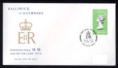 1979 Guernsey Commemorating Royal Visits of Her Majesty The Queen visiting Guernsey from 28-29 June 1978 Commemorative Stamp Addressed First Day Cover (FDC)