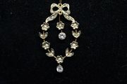 Antique 9ct Gold Pendant Victorian Edwardian Floral Bow Drop