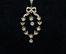 Antique 9ct Gold Pendant Victorian Edwardian Floral Bow Drop